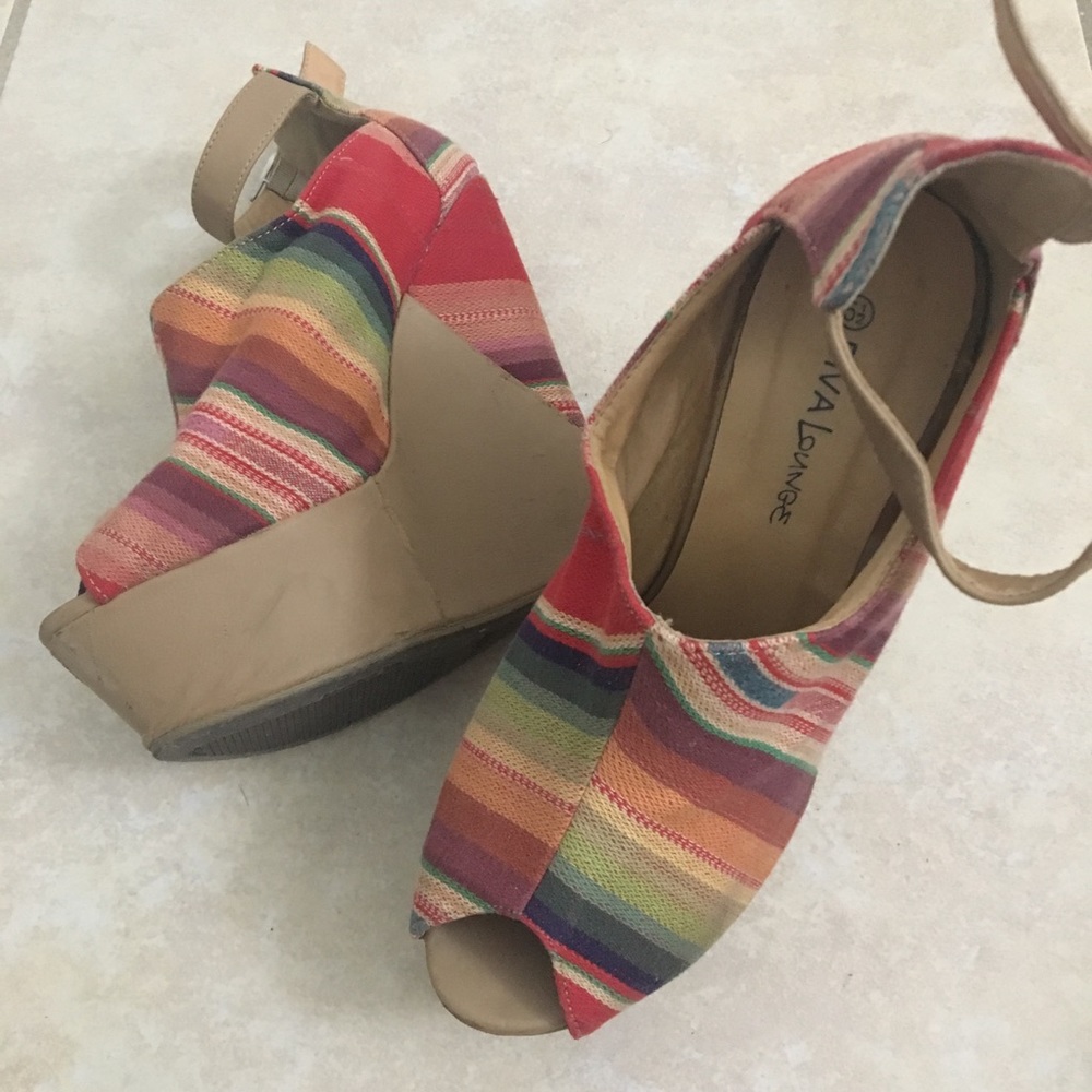 Azteze Tribal Colorful Rainbow Open Toe Wedge
